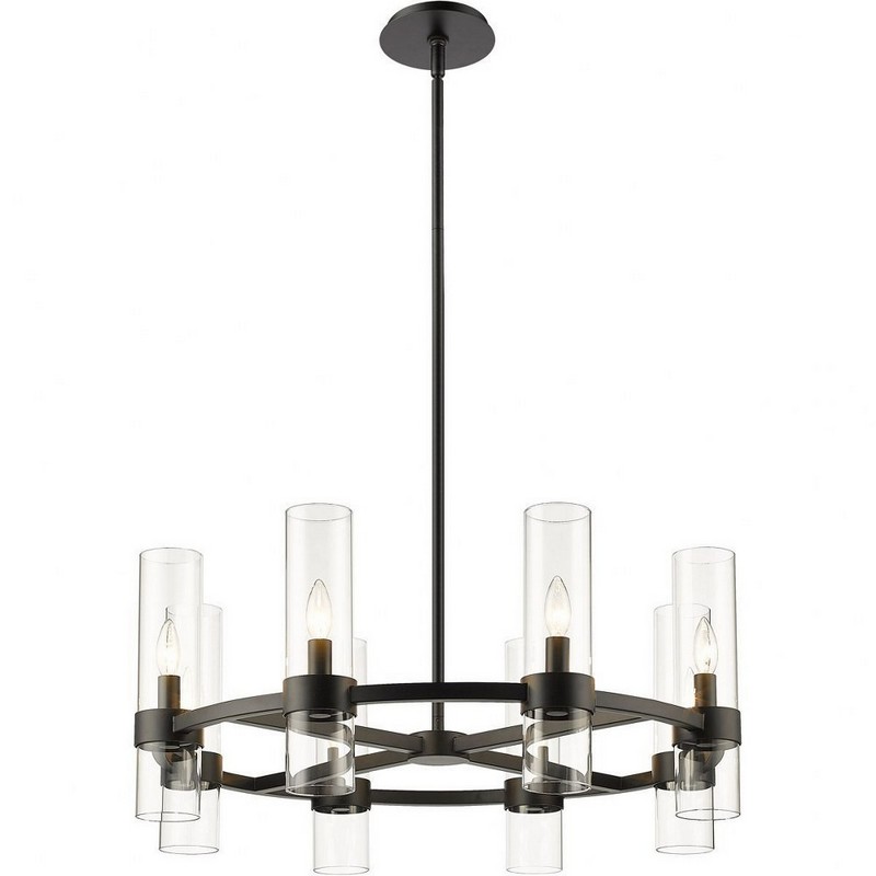 Z Lite 8 Light Chandelier In Restoration Style 13 Inches Tall, 32 Inches Wide Matte Black Matte Black Finish with Clear Glass