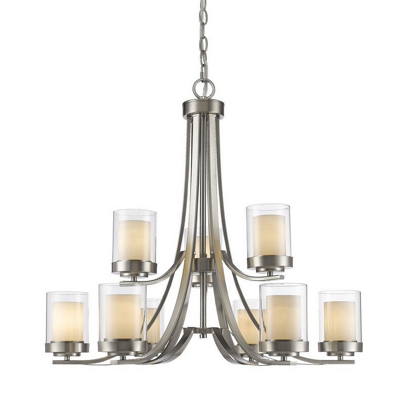 Z Lite 9 Light Chandelier in Metropolitan Style 31.25 Inches Wide by 29.25 Inches High Brushed Nickel Olde Bronze Finish with Clear, Matte Opal Glass