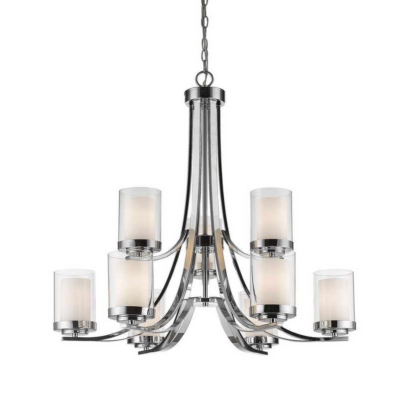 Z Lite 9 Light Chandelier in Metropolitan Style 31.25 Inches Wide by 29.25 Inches High Chrome Finish with Clear, Matte Opal Glass