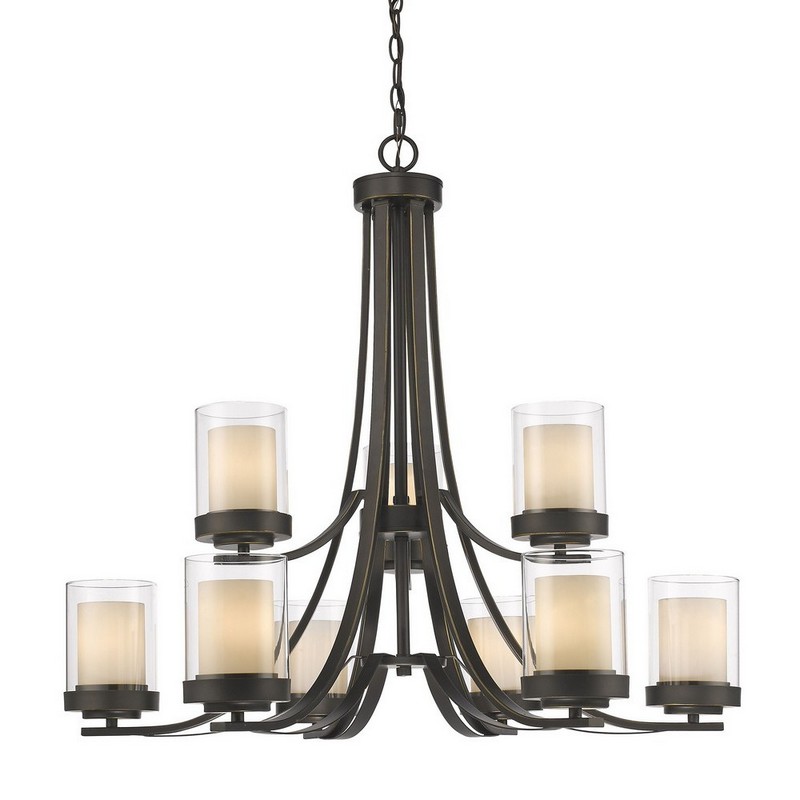 Z Lite 9 Light Chandelier in Metropolitan Style 31.25 Inches Wide by 29.25 Inches High Olde Bronze Olde Bronze Finish with Clear, Matte Opal Glass