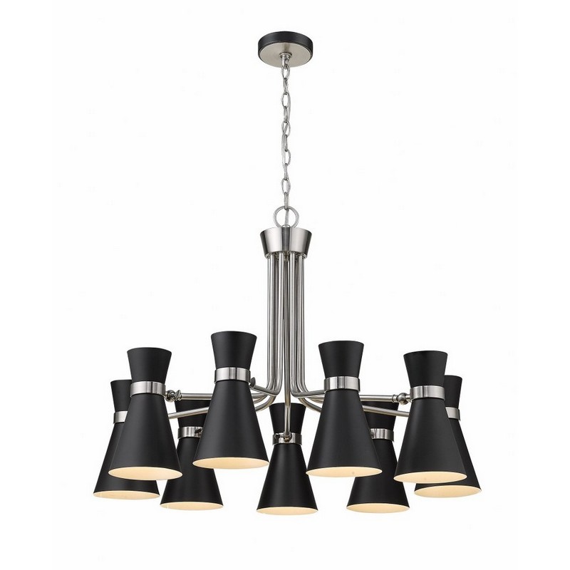 Z Lite 9 Light Chandelier in Period Inspired Style 32 Inches Wide by 23.75 Inches High Matte Black, Brushed Nickel Matte Black, Brushed Nickel Finish with Matte Black Metal Shade