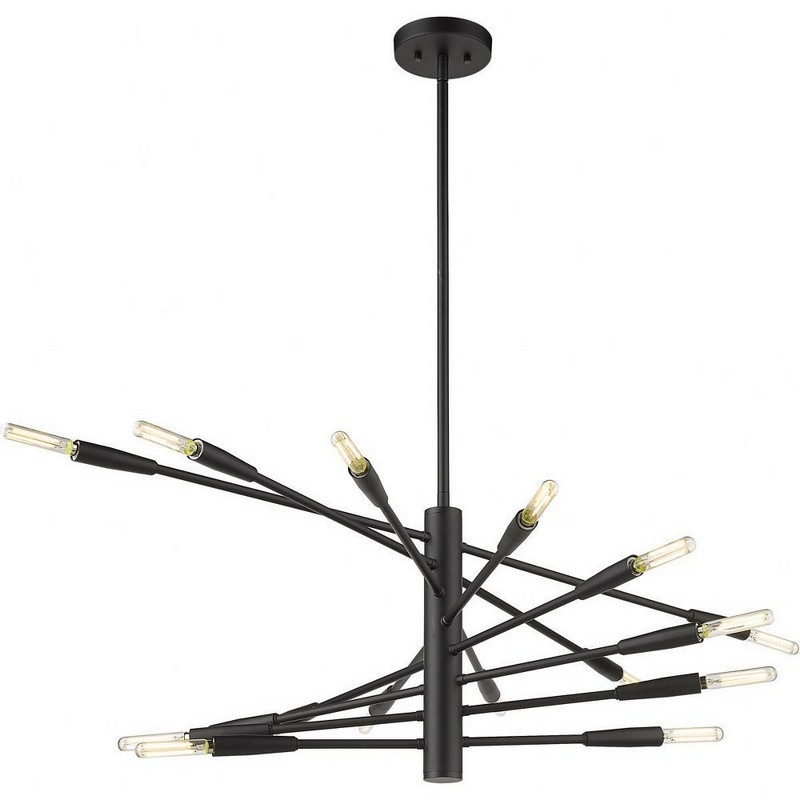 Z Lite 16 Light Chandelier In Architectural Style 15 Inches Tall, 32 Inches Wide Matte Black Chrome Finish